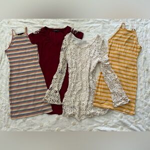 🤍Crochet Lace Bridal Dress, Striped Halter Neck Dresses, T-shirt Dress, STRETCH